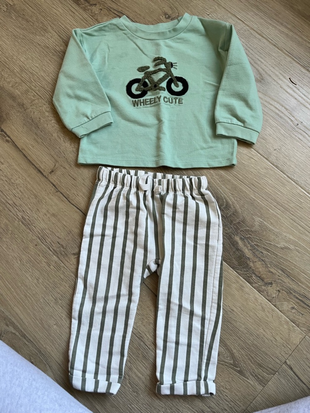 Target Kids Matching Set Green Top with Olive Striped Pants
